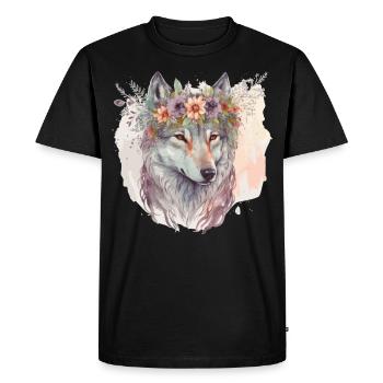 Artistic Watercolor Wolf Flower Crown Floral Anima - Men's Premium Organic T-Shirt - black - Front - Nico (187cm)