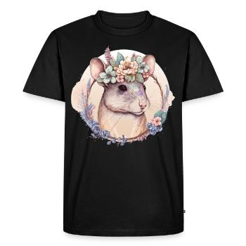 Mignon Pet Mouse Fleur Couronne Floral Boho Animal Lov - T-shirt Premium bio Homme - noir - Devant - Nico (187cm)