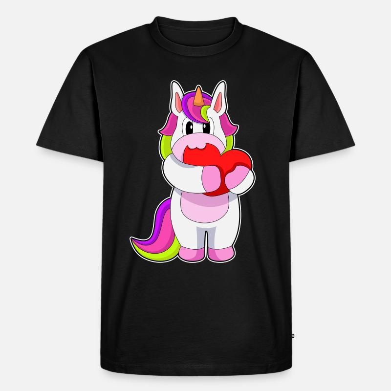 Einhorn Herz - Männer Premium Bio T-Shirt - Schwarz