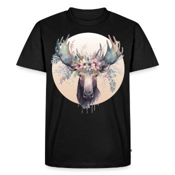 Cute Moose Flower Crown Animal Lovers - Men's Premium Organic T-Shirt - black - Front - Nico (187cm)