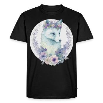 Fleur de renard arctique mignon Couronne Floral Aquarelle Ani - T-shirt Premium bio Homme - noir - Devant - Nico (187cm)