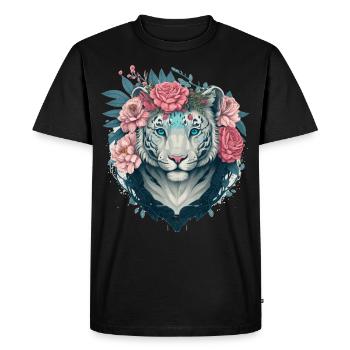 White Bengal Tiger Flower Crown Floral Animal Love - Men's Premium Organic T-Shirt - black - Front - Nico (187cm)