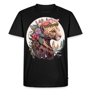 Cute Ocelot Flower Crown Floral Watercolor Animal - Men's Premium Organic T-Shirt - black - Front - Nico (187cm)