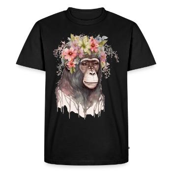 Cute Monkey Flower Crown Floral Watercolor - Men's Premium Organic T-Shirt - black - Front - Nico (187cm)