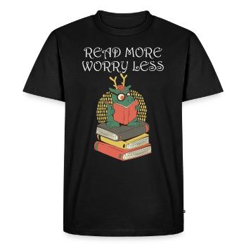 Lire la suite, moins de soucis - T-shirt Premium bio Homme - noir - Devant - Nico (187cm)