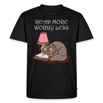 Lire la suite, moins de soucis - T-shirt Premium bio Homme - noir - Devant - Nico (187cm)