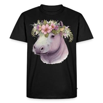 Watercolor Hippotamus Flower Crown Floral Pastel A - Men's Premium Organic T-Shirt - black - Front - Nico (187cm)