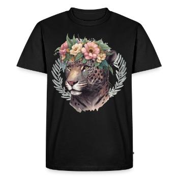 Aquarelle Jaguar Fleur Couronne Sauvage Chat Amoureux - T-shirt Premium bio Homme - noir - Devant - Nico (187cm)