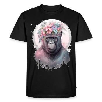 Cute Gorilla Flower Crown Africa Animal Lover - Men's Premium Organic T-Shirt - black - Front - Nico (187cm)