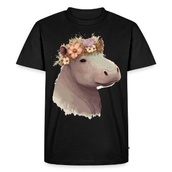 Floral Hippotamus Flower Crown Exotic Animal Lover - Men's Premium Organic T-Shirt - black - Front - Nico (187cm)