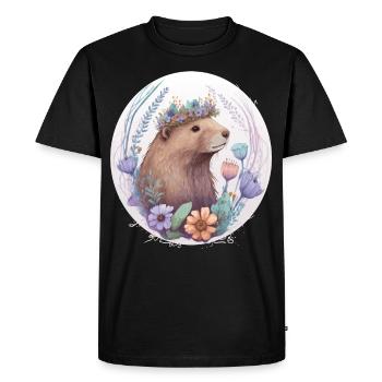 Cute Watercolor Beaver Flower Crown - Men's Premium Organic T-Shirt - black - Front - Nico (187cm)