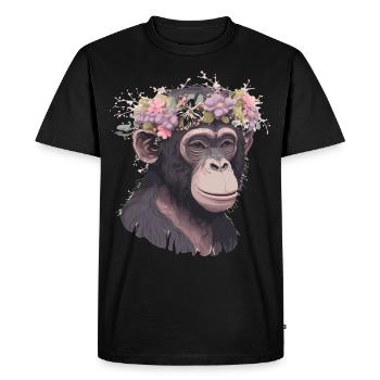 Cute Chimp Chimpanzee Flower Crown Floral Ape Monk - Men's Premium Organic T-Shirt - black - Front - Nico (187cm)