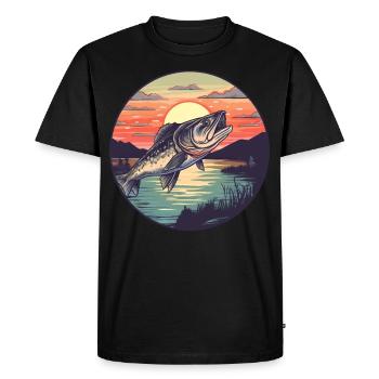 fishing pike-perch at sunset - Men's Premium Organic T-Shirt - black - Front - Nico (187cm)