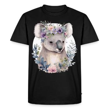 Watercolor Koala Bear Flower Crown Floral - Men's Premium Organic T-Shirt - black - Front - Nico (187cm)