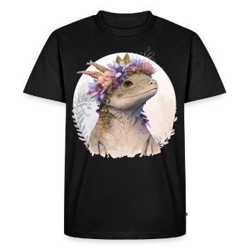 Aquarelle Lézard Fleur Couronne Floral Reptile Amour - T-shirt Premium bio Homme - noir - Devant - Nico (187cm)