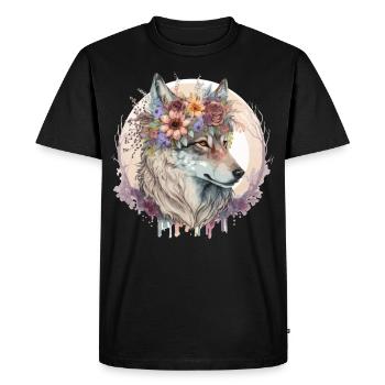 Fleur de loup mignon Couronne Boho Esthétique Animal Lover - T-shirt Premium bio Homme - noir - Devant - Nico (187cm)