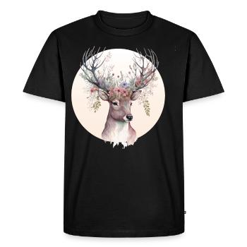 Watercolor Deer Flower Crown Floral Fawn Animal Lo - Men's Premium Organic T-Shirt - black - Front - Nico (187cm)