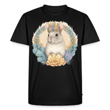 Aquarelle mignonne Chinchilla Couronne Floral Ani - T-shirt Premium bio Homme - noir - Devant - Nico (187cm)
