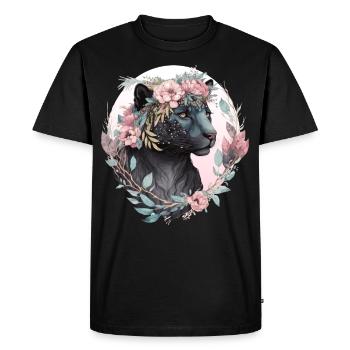 Floral Black Leopard Watercolor Flower Crown Graph - Men's Premium Organic T-Shirt - black - Front - Nico (187cm)