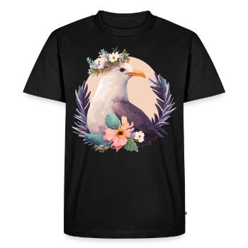 Mignon Mouette Oiseau Fleur Couronne Oiseaux Fleurs - T-shirt Premium bio Homme - noir - Devant - Nico (187cm)