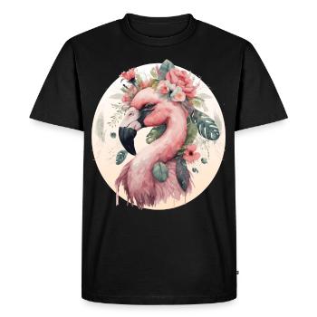 Flamant Rose Oiseau Exotique Fleur Couronne Floral Trop - T-shirt Premium bio Homme - noir - Devant - Nico (187cm)