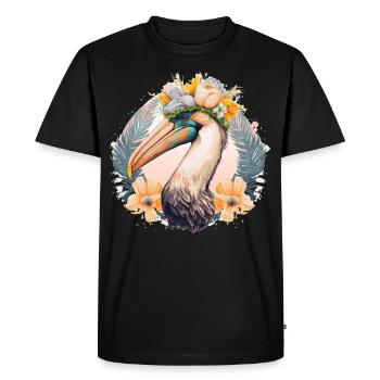 Fleur d’oiseau pélican mignon Couronne Floral Oiseaux de mer - T-shirt Premium bio Homme - noir - Devant - Nico (187cm)