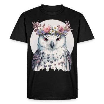 Harfang des neiges blanc Fleur Fleur Couronne Oiseaux floraux - T-shirt Premium bio Homme - noir - Devant - Nico (187cm)