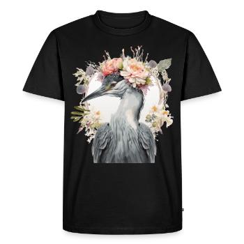 Aquarelle Héron Oiseau d’eau douce Fleur Couronne Flor - T-shirt Premium bio Homme - noir - Devant - Nico (187cm)