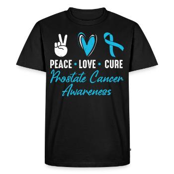 Paix, Amour, Guérison, Cancer de la prostate - T-shirt Premium bio Homme - noir - Devant - Nico (187cm)