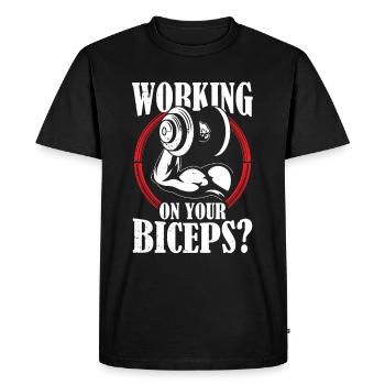 Travaillez sur vos boucles musculaires d’entraînement Biceps - T-shirt Premium bio Homme - noir - Devant - Nico (187cm)