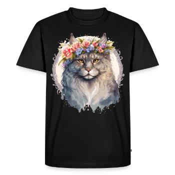 Cute Siberian Cat Flower Crown Cats Pet Kitten - Men's Premium Organic T-Shirt - black - Front - Nico (187cm)