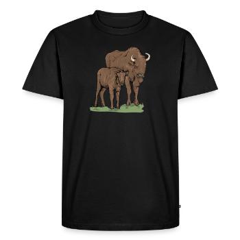 Bison I Bison Motif de bovins sauvages avec buffle et veau - T-shirt Premium bio Homme - noir - Devant - Nico (187cm)