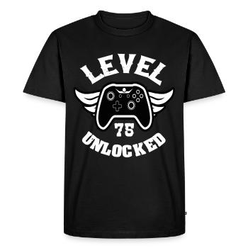 Niveau 75 Débloqué 75 Anniversaire - T-shirt Premium bio Homme - noir - Devant - Nico (187cm)