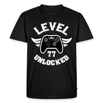 Niveau 77 Débloqué 77 Anniversaire - T-shirt Premium bio Homme - noir - Devant - Nico (187cm)