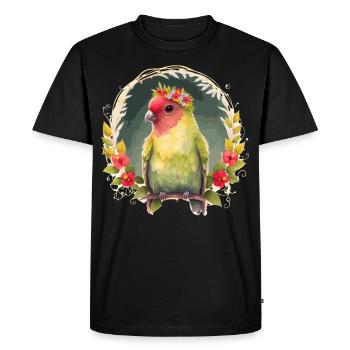 Green Peach Faced Lovebird Parrot Flower Crown Pet - Men's Premium Organic T-Shirt - black - Front - Nico (187cm)