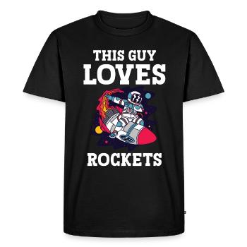 L’astronaute Guy aime les fusées Spaceman Space - T-shirt Premium bio Homme - noir - Devant - Nico (187cm)