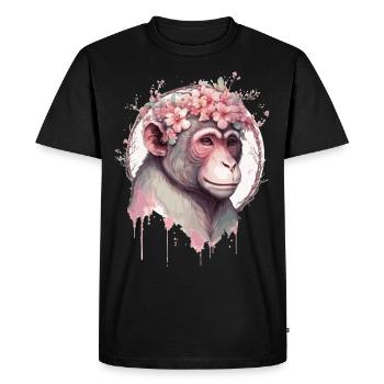 Cute Watercolor Flower Monkey Chinese Zodiac Anima - Men's Premium Organic T-Shirt - black - Front - Nico (187cm)