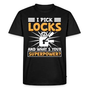 Serrures Pick Locks Quel est votre serrure Superpower - T-shirt Premium bio Homme - noir - Devant - Nico (187cm)