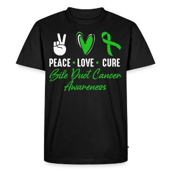 Peace, love, healing, bile duct cancer, - Men's Premium Organic T-Shirt - black - Front - Nico (187cm)