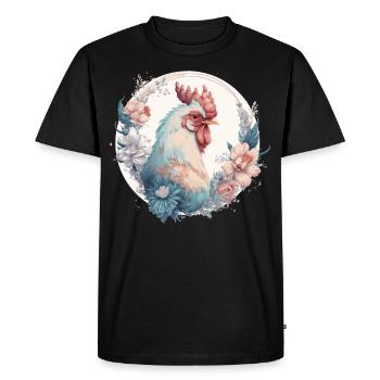Aquarelle Fleur Poulet Coq Chinois Zodiaque A - T-shirt Premium bio Homme - noir - Devant - Nico (187cm)
