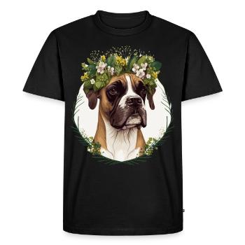 Mignon Boxer Chien Fleur Couronne Pet Chien Floral Chiot - T-shirt Premium bio Homme - noir - Devant - Nico (187cm)