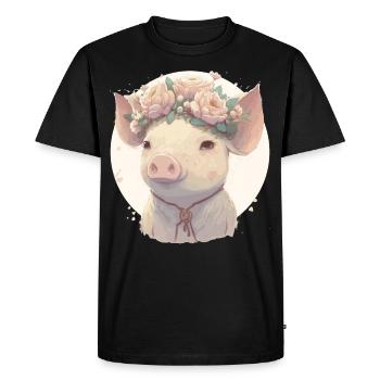 Cute Watercolor Flower Pig Chinese Zodiac Animal S - Men's Premium Organic T-Shirt - black - Front - Nico (187cm)