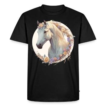 Cute Watercolor Flower Horse Chinese Zodiac Animal - Men's Premium Organic T-Shirt - black - Front - Nico (187cm)