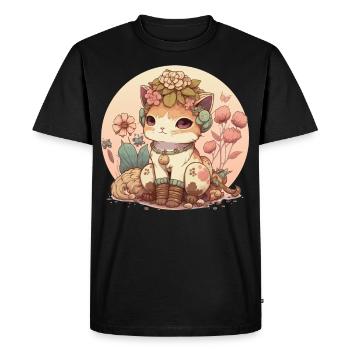 Cottagecore Mignon Bébé Chaton Chaton Fleur Anime Sola - T-shirt Premium bio Homme - noir - Devant - Nico (187cm)