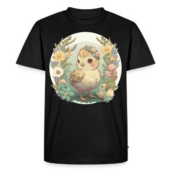 Cottagecore Mignon Bébé Poulet Kawaii Chick Floral - T-shirt Premium bio Homme - noir - Devant - Nico (187cm)
