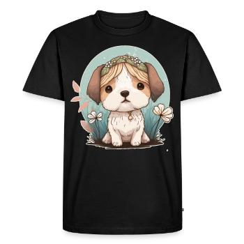 Cute Cottagecore Baby Dog Flower Crown Kawaii Pupp - Men's Premium Organic T-Shirt - black - Front - Nico (187cm)