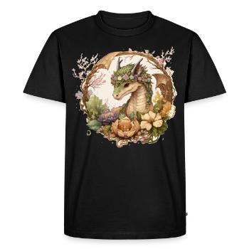 Cottagecore Dragon Cute Fantasy Anime Flower - Men's Premium Organic T-Shirt - black - Front - Nico (187cm)