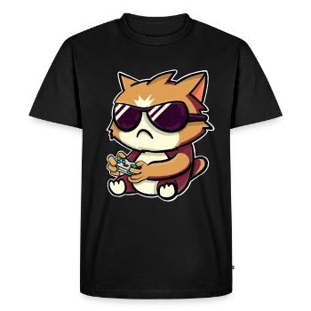 Chat joueur de jeu - T-shirt Premium bio Homme - noir - Devant - Nico (187cm)