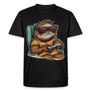 Gaming Gamer Sloth - Men's Premium Organic T-Shirt - black - Front - Nico (187cm)