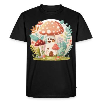 Cottagecore champignon Toadstool House Cute Forest - T-shirt Premium bio Homme - noir - Devant - Nico (187cm)
